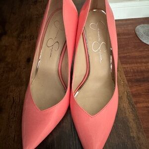 Jessica Simpson Coral Pointed Toe Pumps - Bright Coral Heels